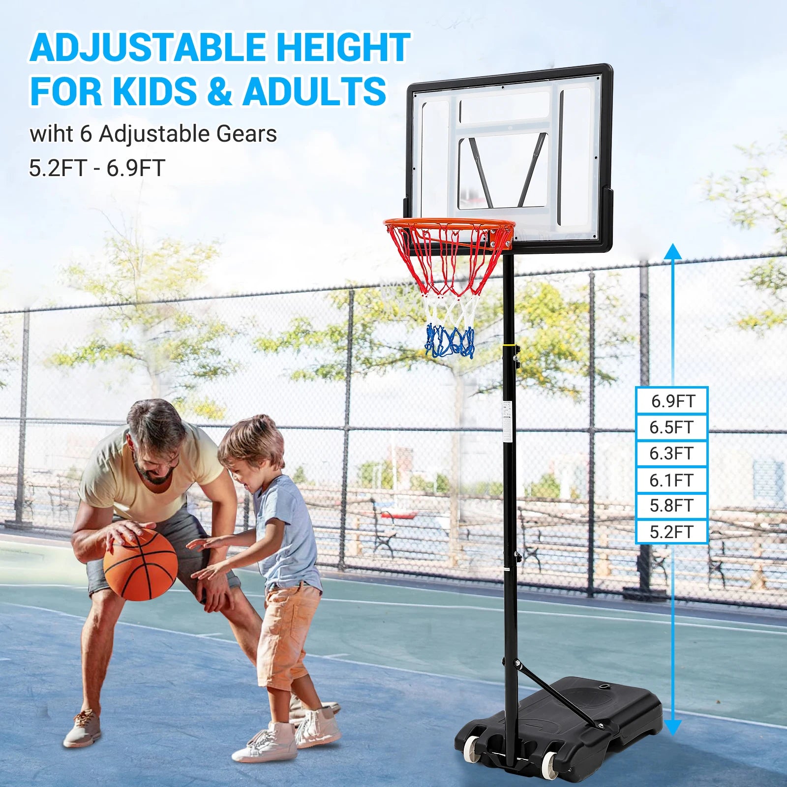 Basketball Hoop Outdoor 5.2ft-10ft Adjustable For Kids Youth Adults