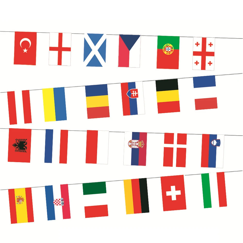 2024 Europe Countries Flag Polyester 7M 24 Countries Hanging String Flags