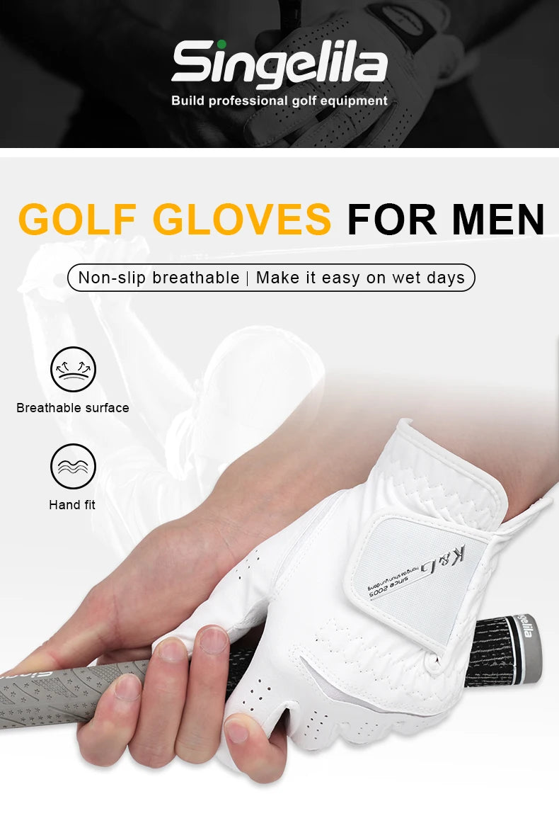 High Quality Golf Gloves Men's Gloves Left Hand Soft White Dark Grey Swing Training Granules