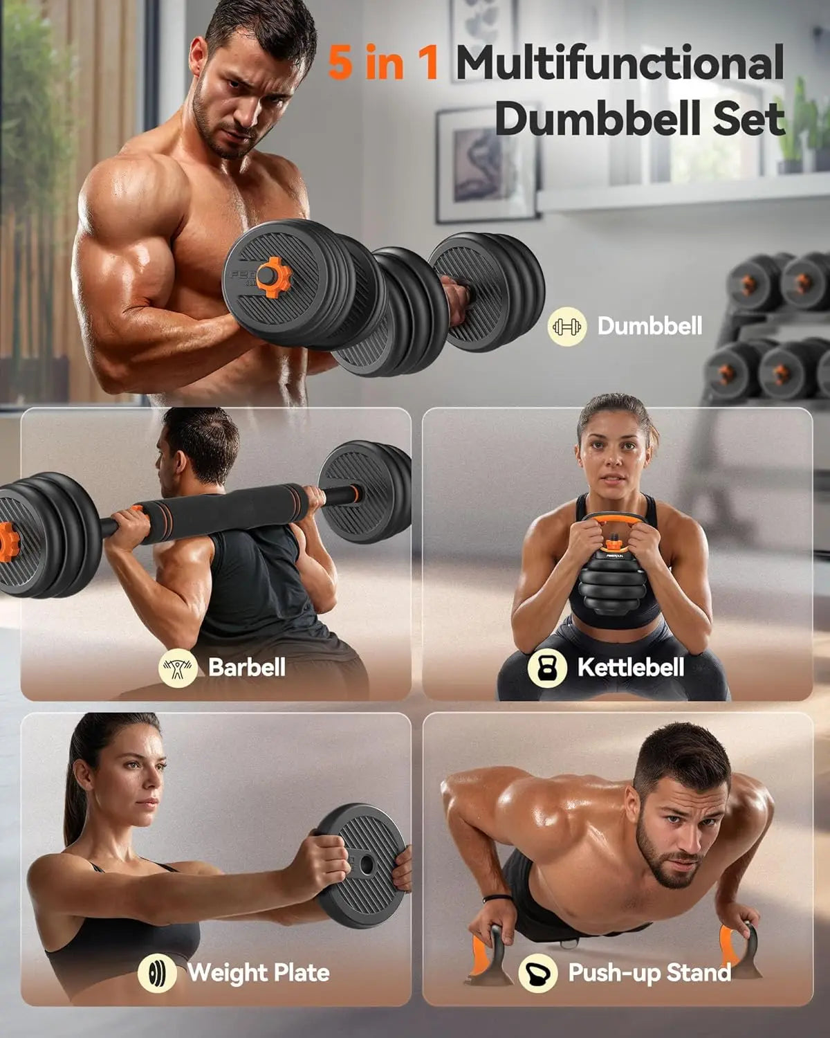 Adjustable Dumbbell Weight Set – 20/30/40/45/70/90lbs with 5-in-1 Versatile Training Options