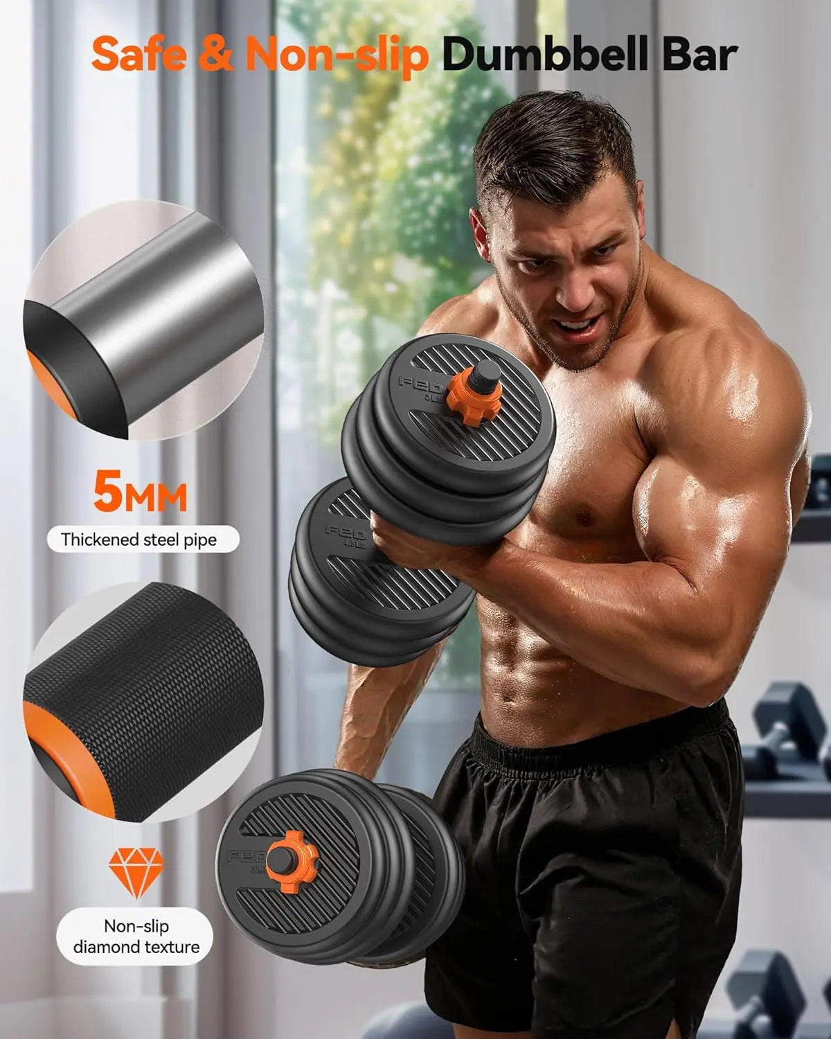 Adjustable Dumbbell Weight Set – 20/30/40/45/70/90lbs with 5-in-1 Versatile Training Options