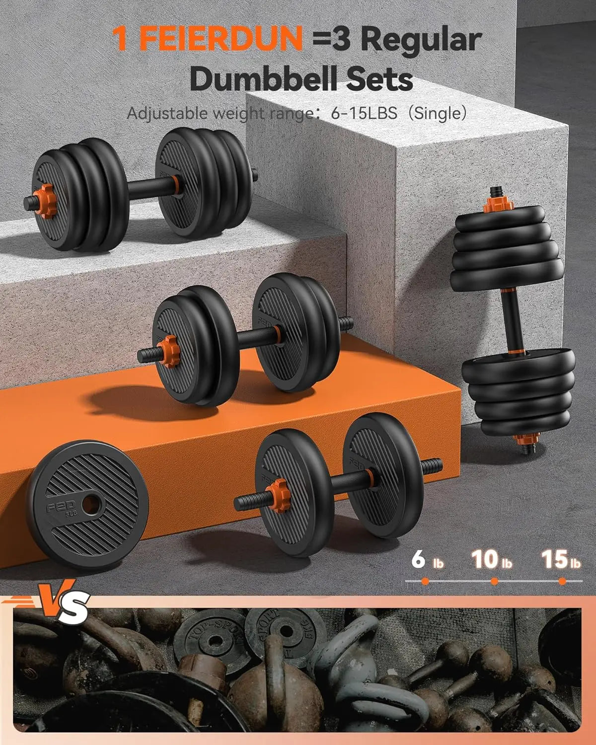 Adjustable Dumbbell Weight Set – 20/30/40/45/70/90lbs with 5-in-1 Versatile Training Options