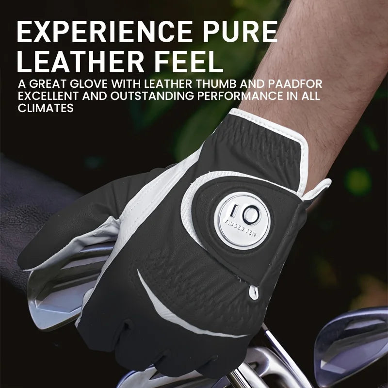 Golf Gloves Men Right Handed Golfer 2 Pack Left Hand with Ball Marker