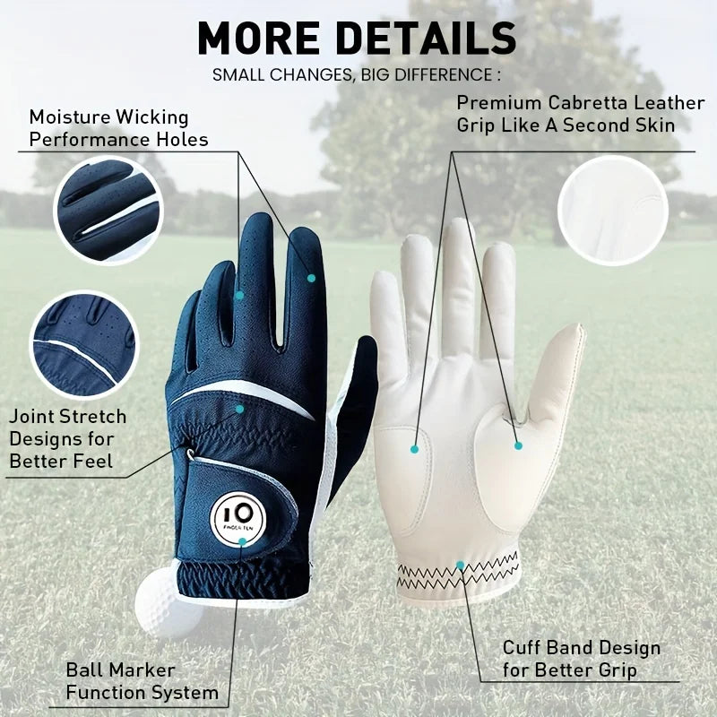 Golf Gloves Men Right Handed Golfer 2 Pack Left Hand with Ball Marker
