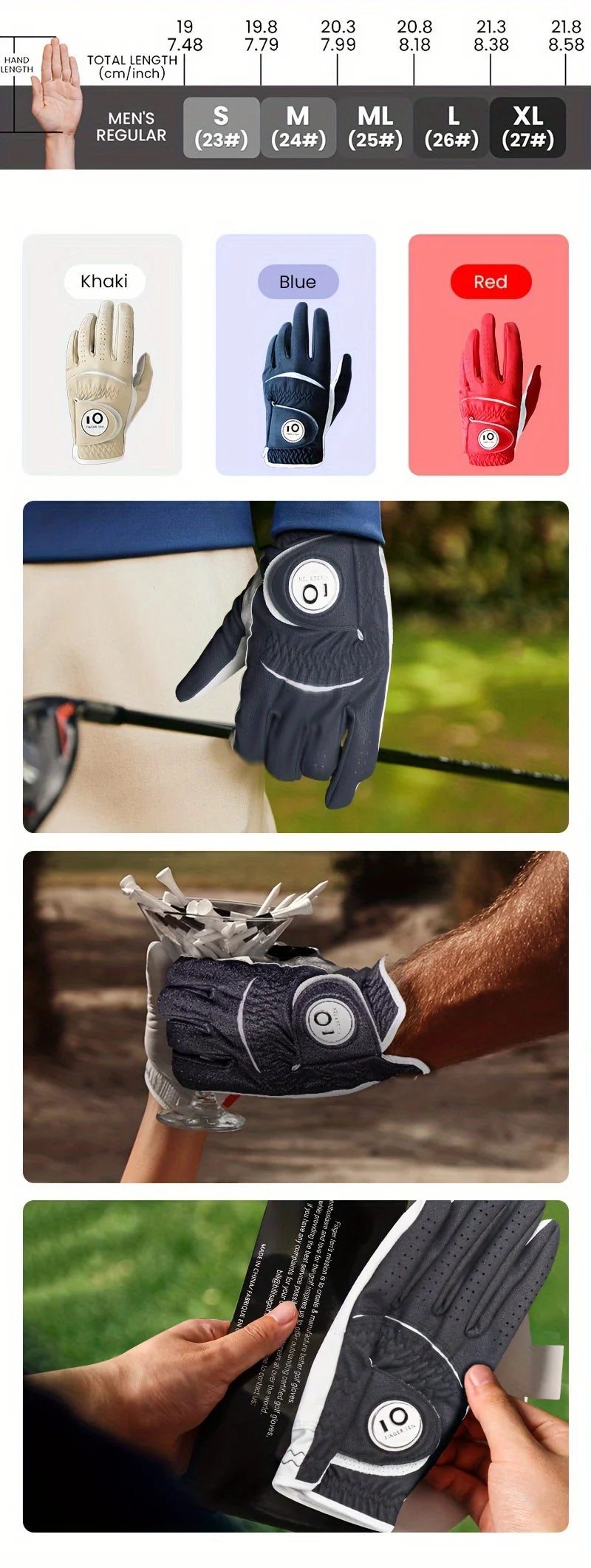 Golf Gloves Men Right Handed Golfer 2 Pack Left Hand with Ball Marker