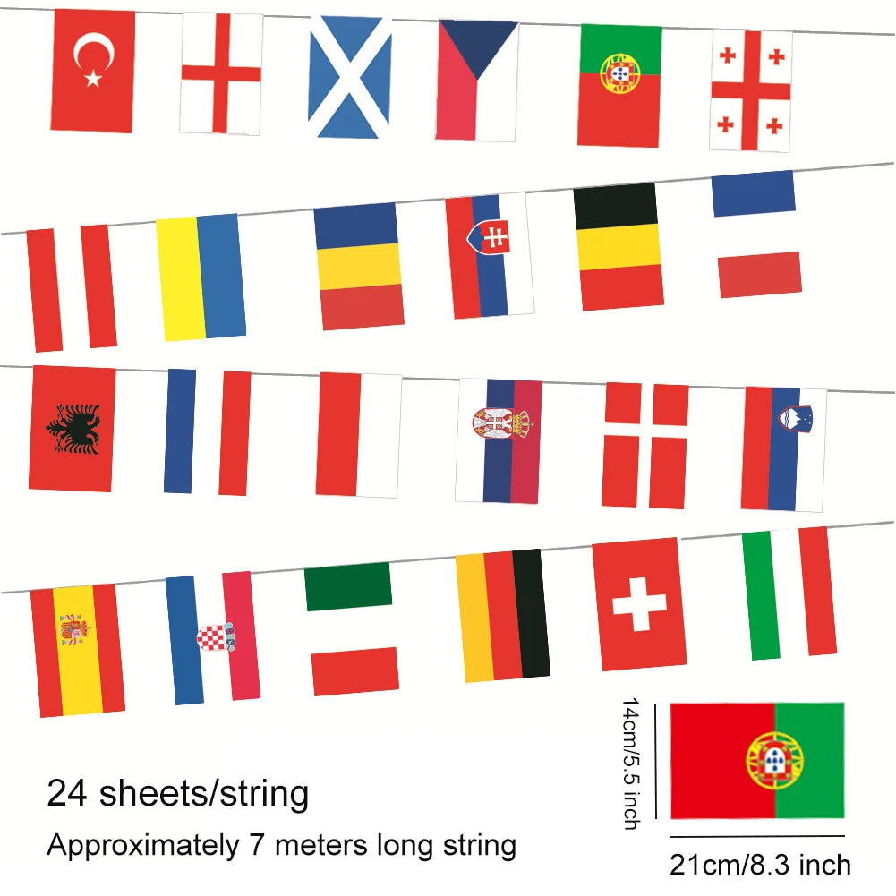 2024 Europe Countries Flag Polyester 7M 24 Countries Hanging String Flags