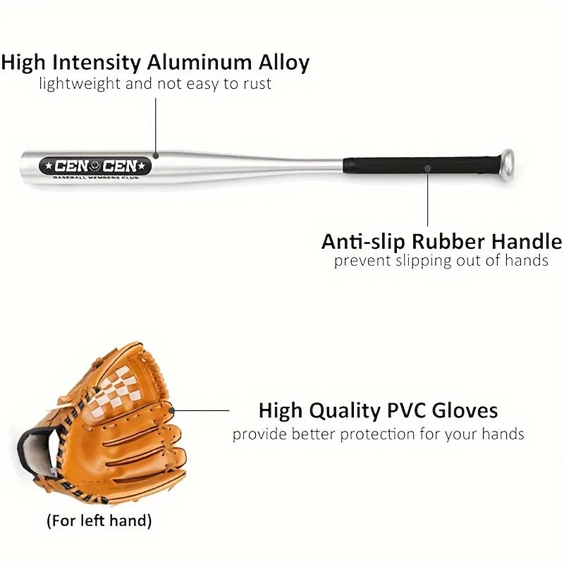 Baseball Balls Set 63.5cm Aluminum Alloy Baseball Bat PVC Baseball Glove